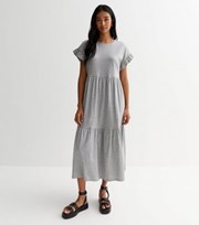 New Look Grey Jersey Frill Sleeve Midi Smock Dress